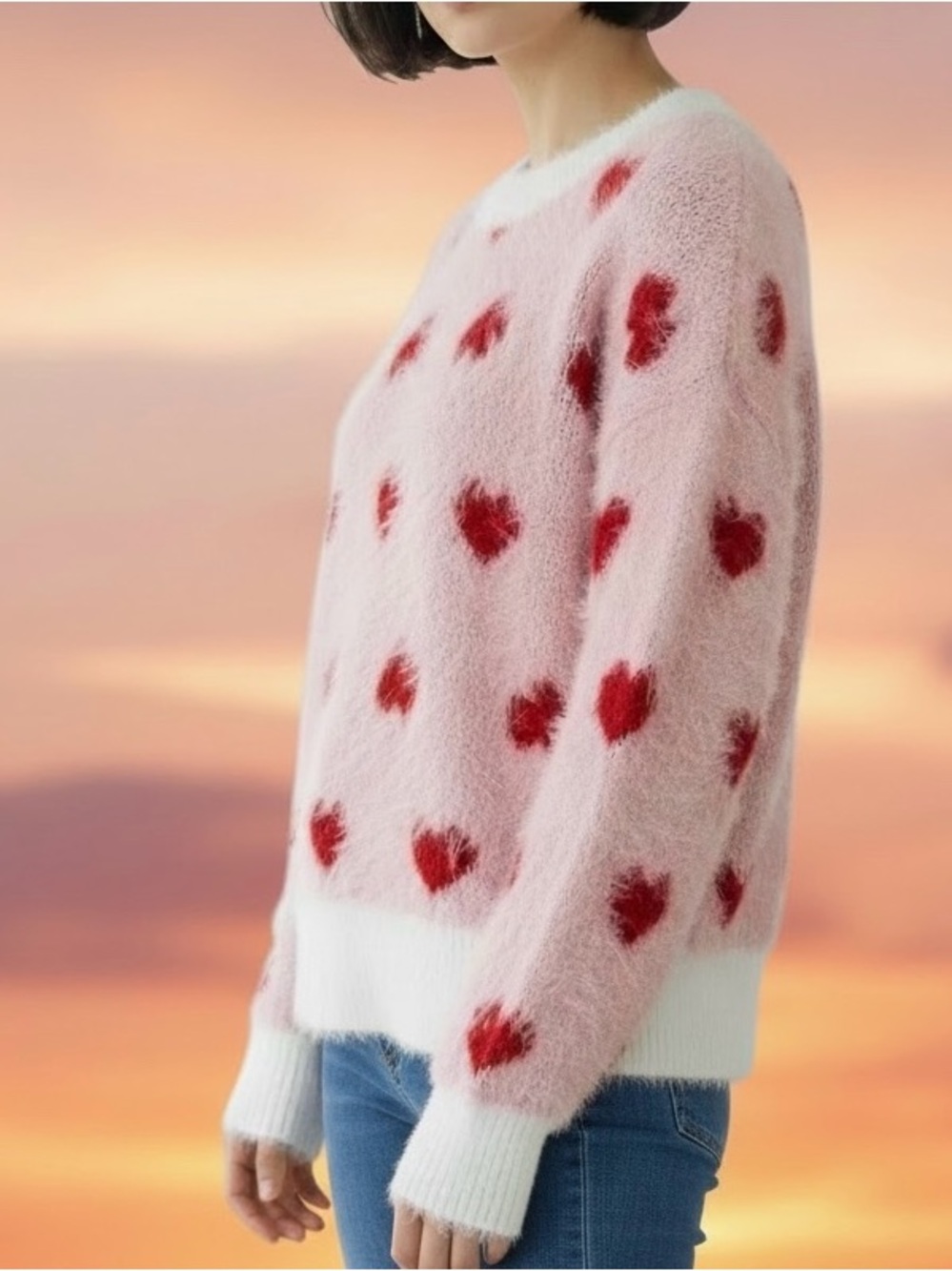 Sweet Generis Fuzzy Heart Pattern Sweater size M/L